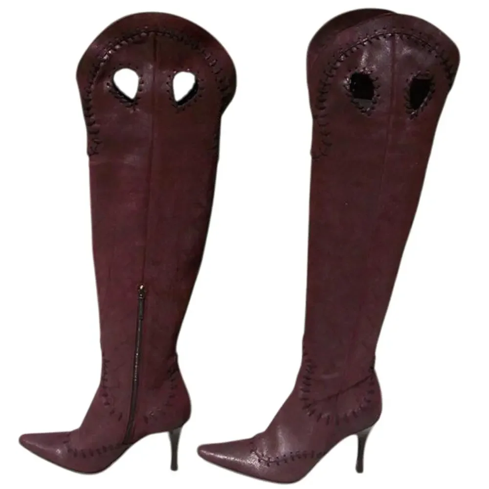 Donald Pliner Couture Wine Metallic Leather Boot Shoe New Over The Knee $695 NWT